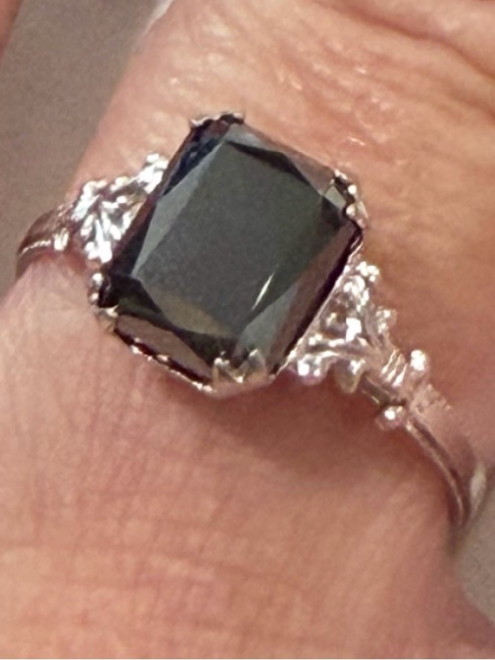 Vintage Uncas Sterling Silver Black Onyx Ring Size 6.75 Art Deco Style